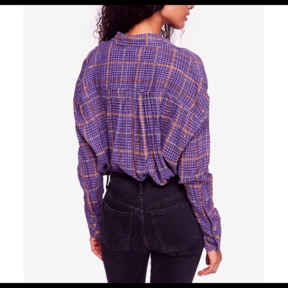 NWOT Free People Purple/Gold Shirt Size M - Picture 4 of 6